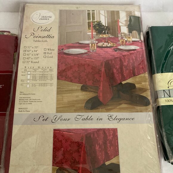 Victoria Classics Solid Burgundy Poinsettia Tablecloth 60" x 84" & 8 Napkins New - Picture 13 of 15